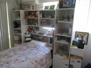 King Single Bed Frame and Mattress, Student Desk with Bookcase