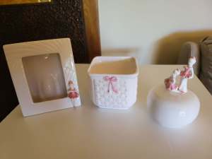 Trinket Box, Picture Frame, Vase type container/dressing table set