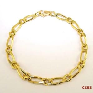 9ct Yellow Gold Figaro Curb 1 1 Link Bracelet 19cm (028700188085)