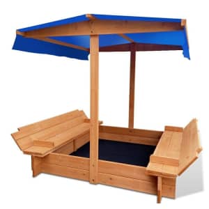 Children's Canopy Sandpit Wooden Play Large Square Outdoor Sand Box 120cm