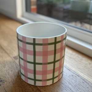 ADAIRS porto check pot pastel pink and green gingham 20x20cm