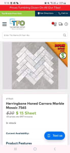 Herringbone Hobed Carrarra Marble Mosaic 6 sheets