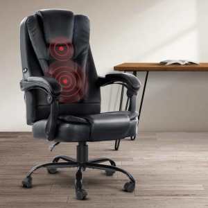 Artiss Electric Massage Office Chairs PU Leather Recliner Computer