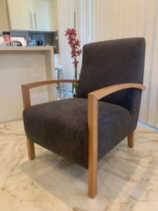 BRAND NEW black fabric tasmanian oak frame armchair