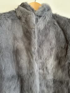 The Dakota Chinchilla Grey Rabbit Fur Vest with Hood & Belt