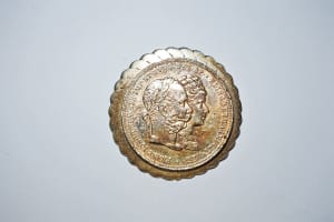 AUSTRIA. Franz Joseph I (1879) Vintage Antique Rare Coin Brooch