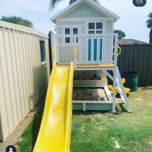 Elevated Cubby House Wooden with Sandpit and Slide