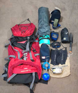 Hiking Pack 60L, Bed roll, cooking stove and much more.
