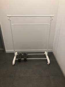 Stand alone clothes and storage rack $30