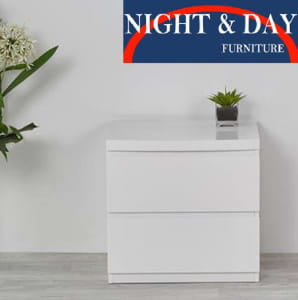 Fully constructed Bali 2 Drawer Bedside chest Table white