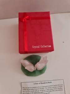 Mandarin ducks Rose quartz crystal with Green aventurine base set