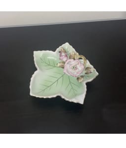 Pink Floral Green Leaf Decorative Collector Plate Art Pottery Ceramic