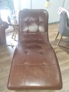 Large brown leather chaise lounge