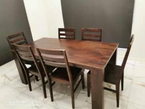 Solid timber Dining table with 6 chairs