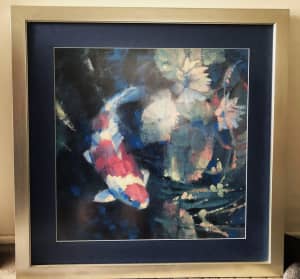 Available two goldfish prints framed home decor good condition