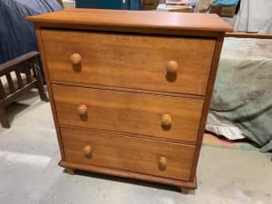 Large Vintage Baltic Pine & Red Pine Three Drawer Chest Of Drawers.