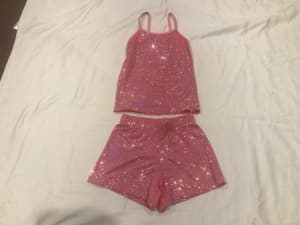 Sparkly girls child pink sequin top and pants jazz tap dance costume