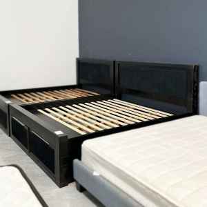 ONLY $450! Durable & Elegant Black Wooden King Bed Frame with Drawers