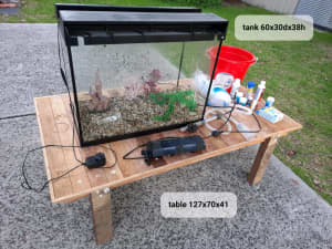 Fish Tank Aquarium with Accessories and Table