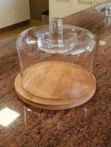 Cake display or cheese board with beautiful glass lid