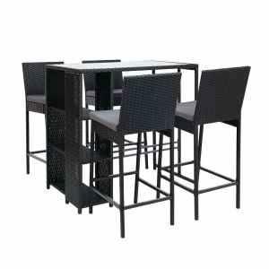 Gardeon 5-Piece Outdoor Bar Set Patio Dining Chairs Wicker Table Stoo