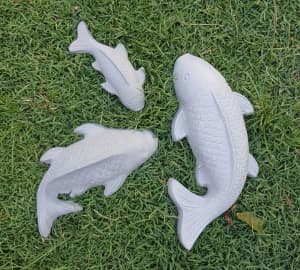 Set of 3 concrete koy fish for art project