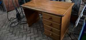Old timber and veneer desk with 4 drawers