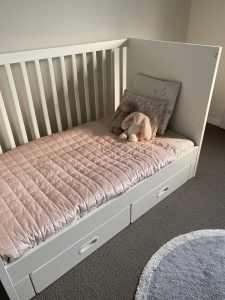 Cot white ikea complete with mattress