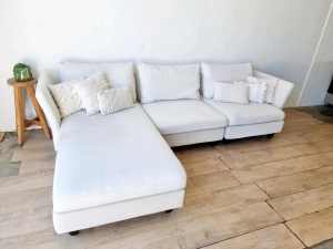 Furniture Gallery White Linen Lounge Seater Fabric Lounge Sofa RRP $35