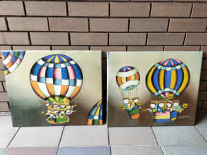 Hot air balloons musicians oil painting on canvas 