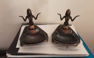 pair of Pharaonic bronze figurines with dish