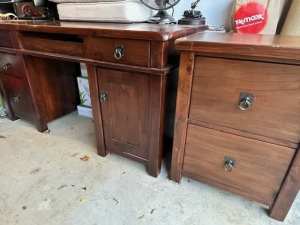Antique study table with matching drawer cabinet