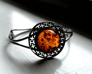 Solid Sterling Silver Bracelet with Large Natural Amber - Hallmarked 