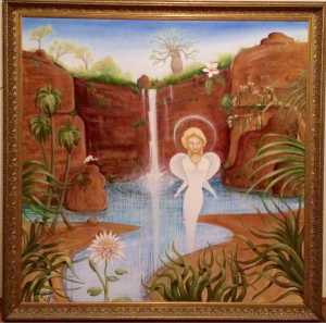 Painting (oil on canvas) titled Angel Of The Waterfall.