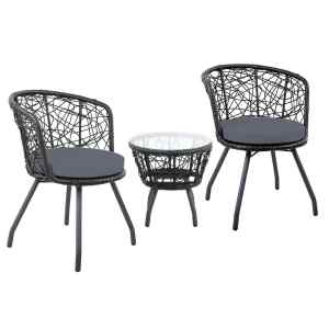 Gardeon 3PC Bistro Set Outdoor Furniture Rattan Table Chairs Patio Ga