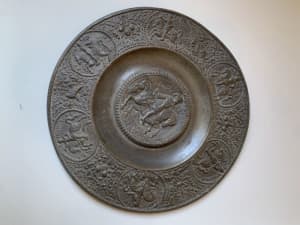Antique Nuremberg Pewter Plate Relief Cast Marked
