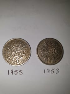 *****1954 UK Double Rose Two Shilling/Florin Coins