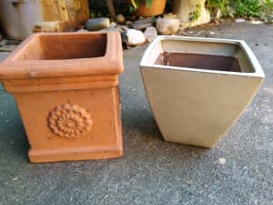 2 pots terracotta & ceramic glazed 30cm