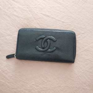 Chanel Vintage Zippy Wallet Long Double C Pebbled Leather Used Conditi