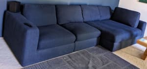 lightly used - 3 seater couch w/ chaise - blue fabric