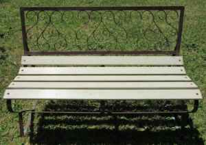 Retro 1960s Garden Bench Seat Wrought Iron Timber Slats Brown White