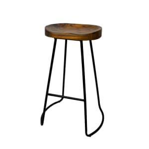 Set of 2 Industrial Steel Bar Stool with Wooden Seat Backless Chair - Black