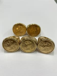 22ct full sovereign coins set in 9ct ring mounts. Men’s ring. New