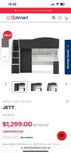 Amart Jett loft bed with storage cupboards
