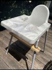 IKEA highchair with marble silicon mat & wooden footrest