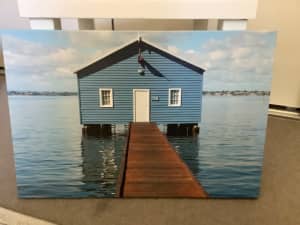 Canvas print of iconic Blue boathouse 30 x 45 cm