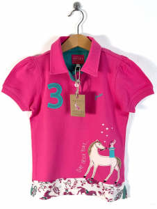 Joules UK Girls Pink Horse Polo Shirt Age 6-7 Size 7 NEW!