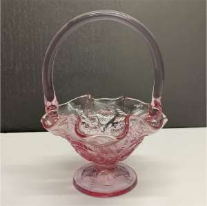 Vintage Fenton Pink Glass Basket 17cm High. Perfect condition.