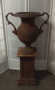 Decorative Large Rust Pedestal Garden Urn