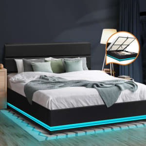 RGB LED Bed Frame Double Size Gas Lift Base With Storage